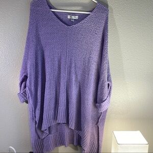She + Sky Purple V-Neck Sweater Lightweight Knit